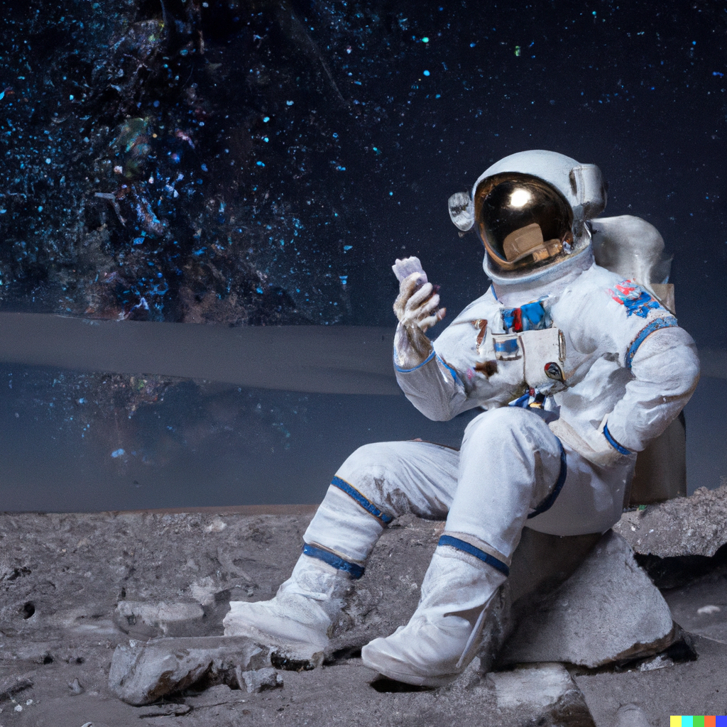 astronaut on the moon checking his phone